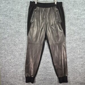 VINCE Women's Mixed Media Leather Jogger‎ Pants Black Medium